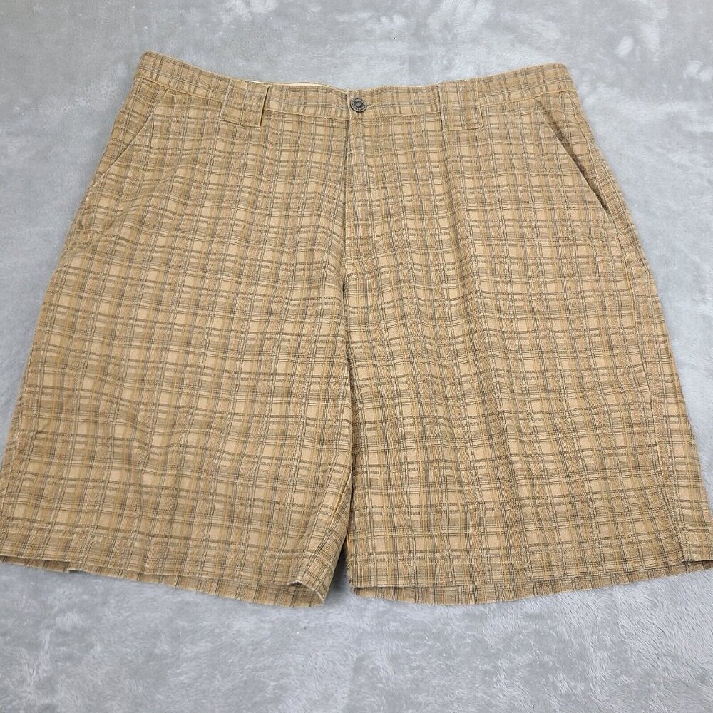 Columbia Shorts Mens 40 Brown Plaid Chino Utility‎ Flat Front  Casual